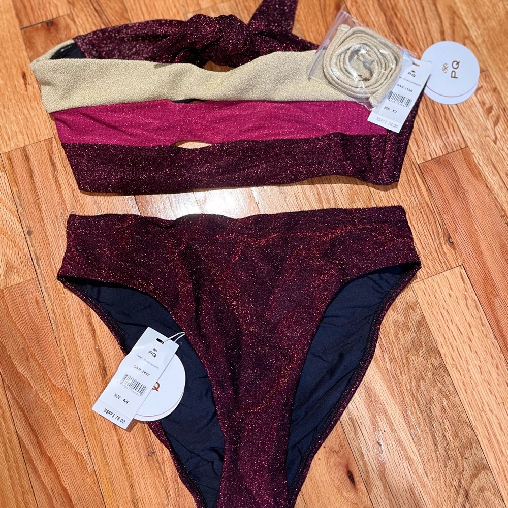 Garnet- Hilary High Waist Bottom 
Garnet- Color Block Bandeau